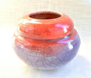 Vintage Hand Thrown Studio Art Raku Pottery Vase/Pot - Signed SC 3