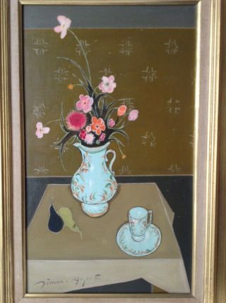 Antique French Oil Painting By Simon - Auguste Bouquet Of Flowers Style Matisse