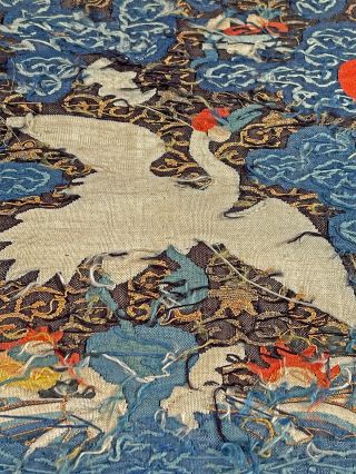 Antique Chinese Civil First Rank Badge Crane Bird Kesi Kossu Weave Silk Square 5