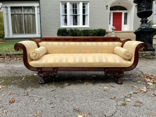 American Classical Empire Sofa With Cornucopias Above Paw Feet