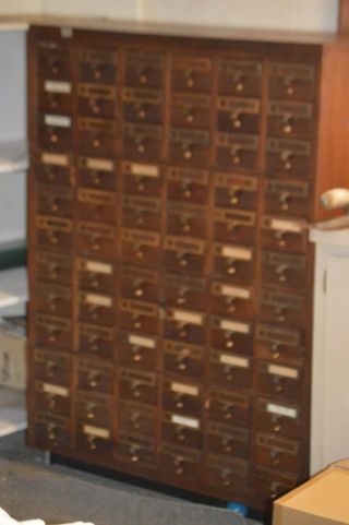 Vintage Multi 72 Drawer Library Card Cabinet Heavy Brass Pulls