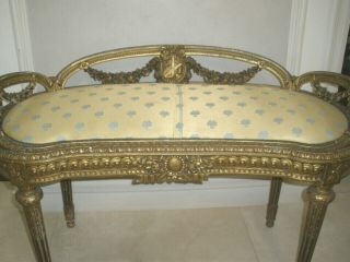 Wow Antique 19th C French Louis Xv Gilt Carved Kidney Shape Bench,  Settee,  Vanity