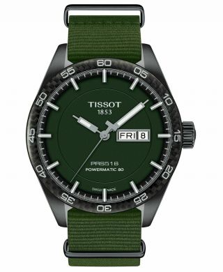 Tissot Swiss Prs516 Powermatic 80 Black Case Green Dial Watch T1004303709100