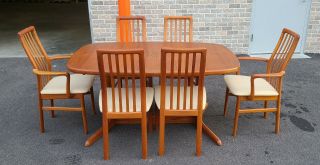 Mid Century Danish Modern Teak Rasmus Dining Room Table W/ 6 Sva Mobler Chairs