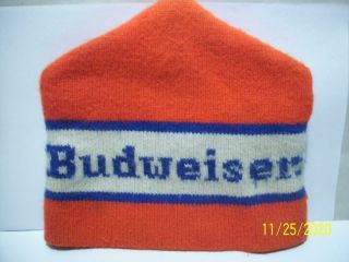 Vtg BUDWEISER BEER Promotional Advertising KNIT STOCKING CAP/HAT RED /WHITE/BLUE 3