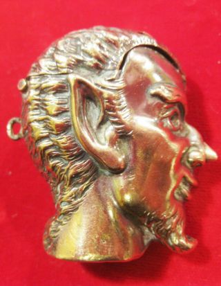Vintage Silver Plate On Brass Devil Lucifer Head Match Holder Vesta Case