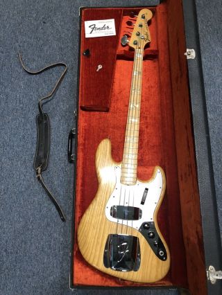 1975 Fender Jazz Bass W/ohsc Natural Vintage Electric Bass Guitar