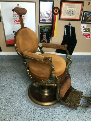 Antique Restored Double Round Koken Congress Barber Shop Chair Oak Early 1900 