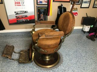 Antique Restored Double Round Koken Congress Barber Shop Chair Oak Early 1900 ' s 3