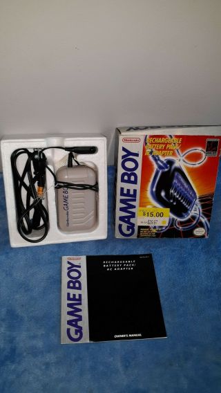 Official Nintendo Gameboy Rechargeable Battery Pack/ac Adapter W Box Vtg Vintage