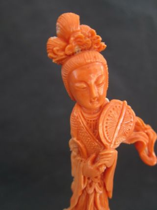 Antique Chinese Carved Natural Red Coral Guanyin Statue