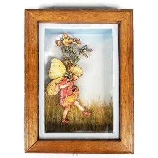 Paper Tole Art Fairy Flowers Framed Shadow Box Floral Vintage Girl Wing 3d Craft