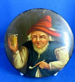 ANTIQUE EARLY 19THC PAPIER MACHE SNUFF BOX RED HAT,  PIPE,  BEER C1830 - STOBWASSER 2