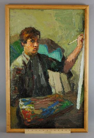 Vintage Charles Charley Edelmen Impressionist Artist Self Portrait Oil Painting
