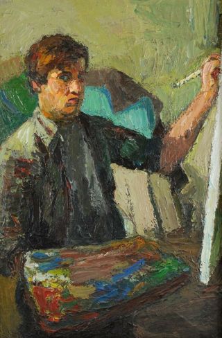 Vintage CHARLES CHARLEY EDELMEN Impressionist Artist Self Portrait Oil Painting 2