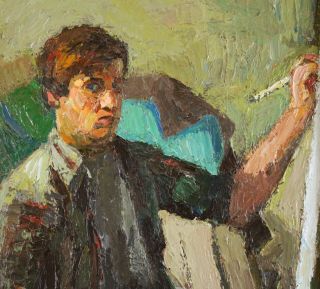 Vintage CHARLES CHARLEY EDELMEN Impressionist Artist Self Portrait Oil Painting 3
