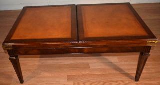 1910s Antique English Regency Mahogany Leather Top Coffee Table Flip Top Leaf