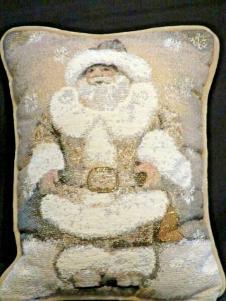 Vintage Victorian Design Christmas Santa Snowflakes Sofa Throw Pillow White Gold