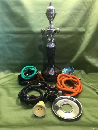 Vintage 20” Glass Water - Pipe Bong Tobacco Hookah Brother Purple Accessories E2