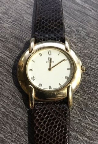Vintage Fendi Watch G - 703 Roman Numeral White Dial Gold Plated Watch