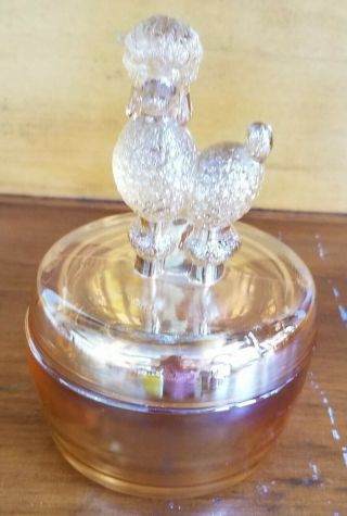 Vintage Jeanette Lustreware Powder Trinket Box Marigold Carnival Glass Poodle