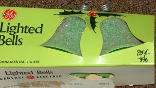 2 Green Vintage General Electric Lighted Bells W/ Green Bulbs In Packaging C7 - Lb
