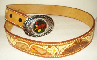 Vintage Usa Belt Buckle Mexican Leather Belt Size 42 Eagle Design Nr