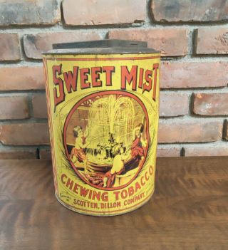 1910 Sweet Mist Tobacco Tin Store Humidor,  Scotten,  Dillion Company,  Detroit