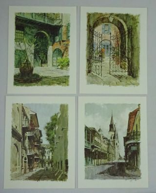 Vintage 1966 Four Sketches Of The French Quarter For Framing By Don Davey