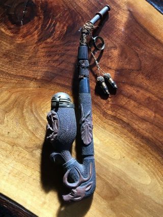 1800 ' s Antique WOOD HAND - CARVED DEER BLACK - FOREST WALNUT GERMAN PIPE 2