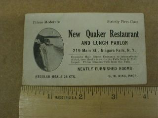 1919 Quaker Restaurant Parlor Mainst Niagara Falls Ny Vtg Old Rare Business Card