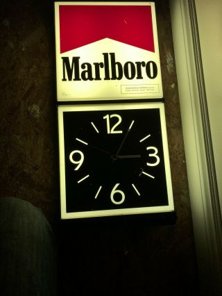 Vintage Marlboro Advertising Sign With Lighted Clock Vertical Or Horizontal