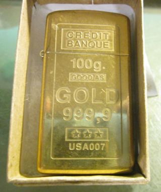Vintage Rare Credit Banque Usa 007 1993 Slim Zippo Lighter Solid Brass
