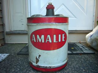 Vintage Amalie 5 - Gallon Motor Oil Can With Handle 12 Pics
