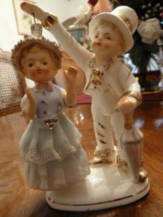 Vintage Ucagco Ceramic Figurine Japan Collectable Boy And Twirling Girl Rare