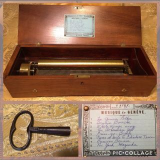 Antique 19th C Keywind Cylinder Music Box By Nicole Frères Genève No.  26221