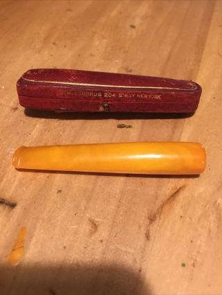 Rare Antique Amber Bakelite Cigarette Holder In Case 1900 - 30