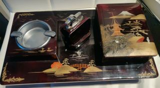 Vintage Japanese Music Box,  Cigarette Hooker,  Ashtray & Table Lighter
