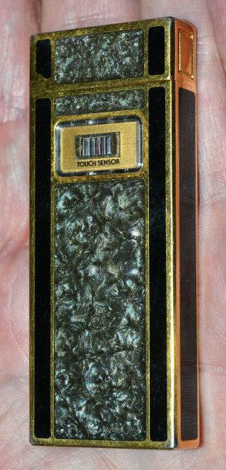 Vintage Colibri Gold Tone Butane Slim Touch Sensor Lighter,  Art Deco