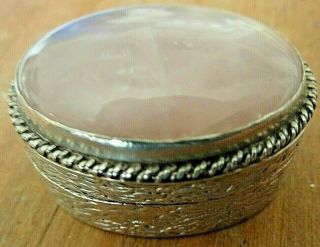 Vintage Solid Silver Pill Box/ Snuff Box Stamped 900.  Quartz Top Textured Sides.