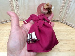 Vintage Artisan Miniature Dollhouse Doll Victorian Dress Hat Boots Peg Rack Prop 3