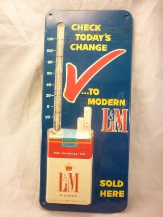 Vintage L&m Cigarette Advertisment Metal Sign W/thermometer Embossed Usa