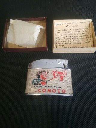 Vintage Conoco Gas / Oil Flat Advertising Lighter - Hottest Brand Going
