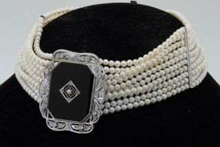 Antique Platinum/14k Wg 1.  98ctw Diamond/34 X 27mm Onyx Pearl 10 - Strand Necklace
