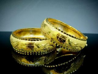 Fine Vintage Chinese 24k Gold Bangle Bracelets,  9999 Gold,  62 Gram
