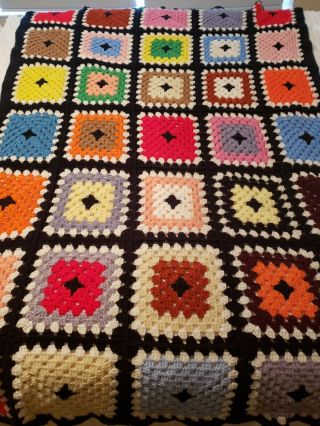 Vintage Handmade Crochet Granny Square Afghan Blanket Throw (64 " X 44”)