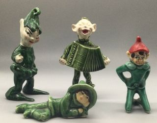 4 Vintage Ceramic Green Pixie Elfs (m191)