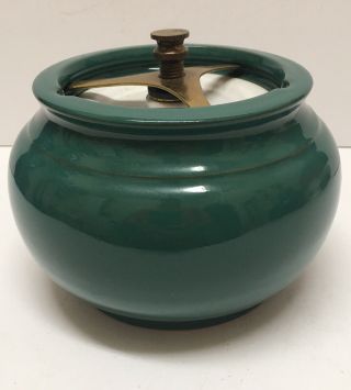 Vtg Comoy’s Of London England Tobacco Jar Brass Lock Humidor Green Pottery