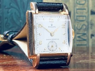 Vintage Rolex ♛ Art Deco Solid Gold 1951 Mens Tank Watch W/minty Dial Keeps Time