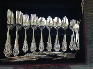 COMPLETE 60 PC OLD HEAVY SET WALLACE GRANDE BAROQUE STERLING FLATWARE SETTING 2